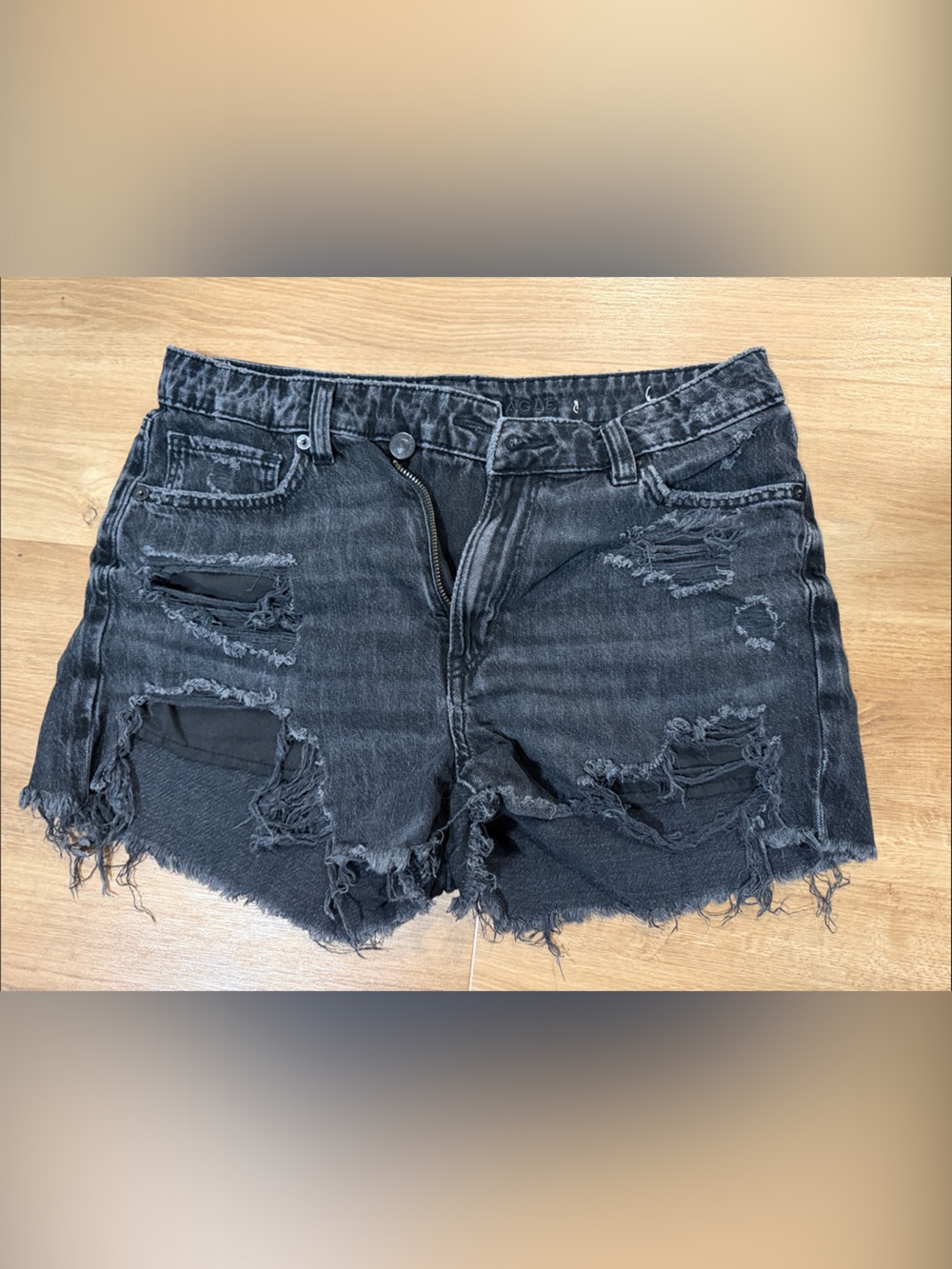 American Eagle Outfitters Black Distressed Denim Shorts
